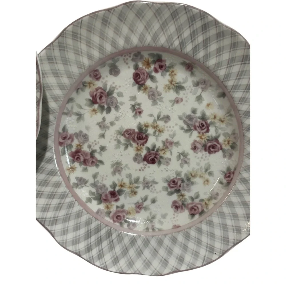 Jessica McClintock Westbury Court Clarise Dinner Plates Floral Plaid Set of 2